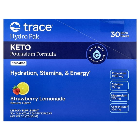 Trace Hydro Pak Keto, Strawberry Lemonade, 30 Stick Packs, 0.24 oz (6.7 g) Each