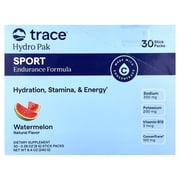 Trace Minerals Hydro Pak Sport, Watermelon, 30-Pack, 300 mg sodium, 200 mg potassium, 3 mcg vitamin B12, 70+ ionic trace minerals, Mix 1-2 sticks per 8-24 oz water