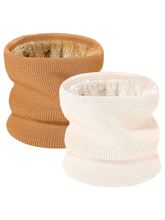 2 Packs Winter Neck Warmer: Warm Neck Gaiter for Men Women Knit Fleece Scarf Gaiter Thick Windproof Cold Weather, Beige