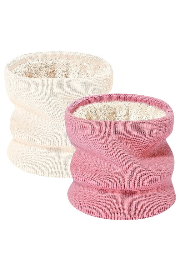 2 Packs Winter Neck Warmer: Warm Neck Gaiter for Men Women Knit Fleece Scarf Gaiter Thick Windproof Cold Weather, Pink
