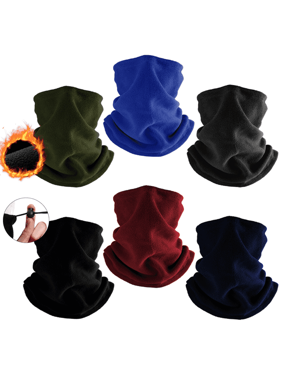 6 Pack Winter Neck Warmer Neck Gaiter Windproof Balaclava Face Ski Mask, Black&Winered&Navy&Green&Royablue&Gray