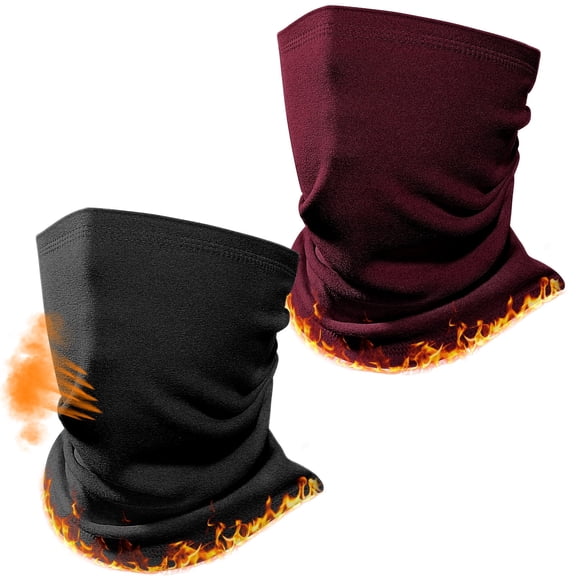 Trace Kasa Winter Neck Warmer Gaiter: 2 Pack Thermal Face Cover for Men Women Windproof Fleece Ski Mask for Running Skiing Fishing Snow Protection Breathable, Wine Red