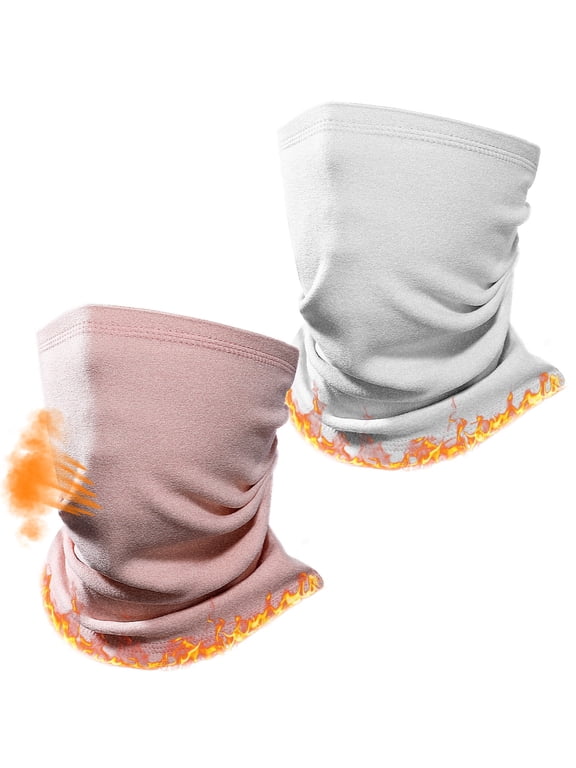 Winter Neck Warmer Gaiter: 2 Pack Thermal Face Cover for Men Women Windproof Fleece Ski Mask for Running Skiing Fishing Snow Protection Breathable, Pink