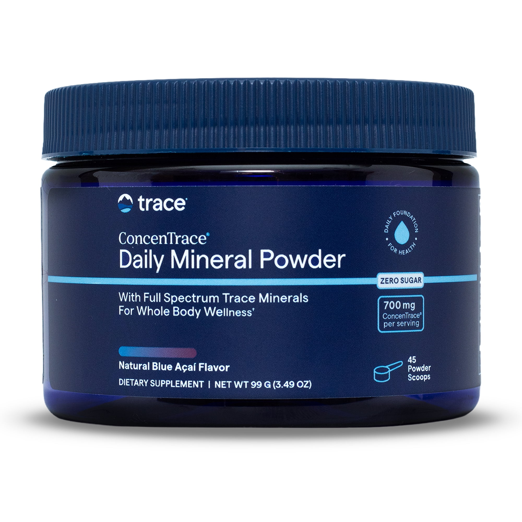 Trace Minerals ConcenTrace Daily Mineral Powder for Energy, Digestion and Bone Health, Blue Acai, 3.49 Ounce, 60 Servings