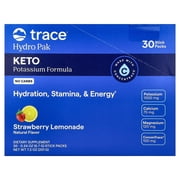 Trace Minerals Hydro Pak Keto Electrolyte, Strawberry Lemonade, 30 ct, 70+ ionic trace minerals, 1,000 mg potassium per pack, Zero sugar and low sodium, Mix 1 stick in 8-16 oz water, Sugar Free