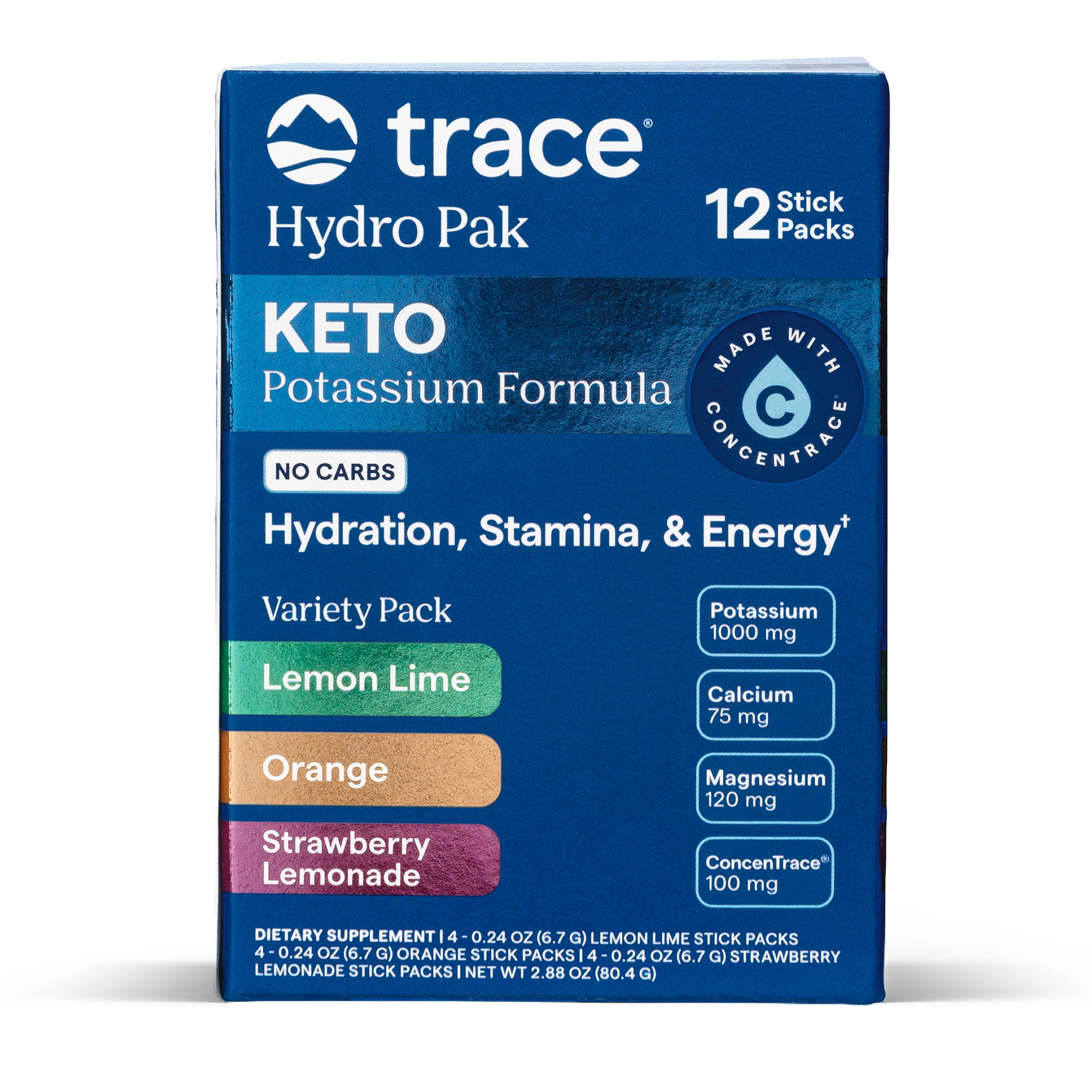 Trace Minerals Hydro Pak Keto Electrolyte Drink Mix, Lemon Lime, Orange and Strawberry Lemonade
