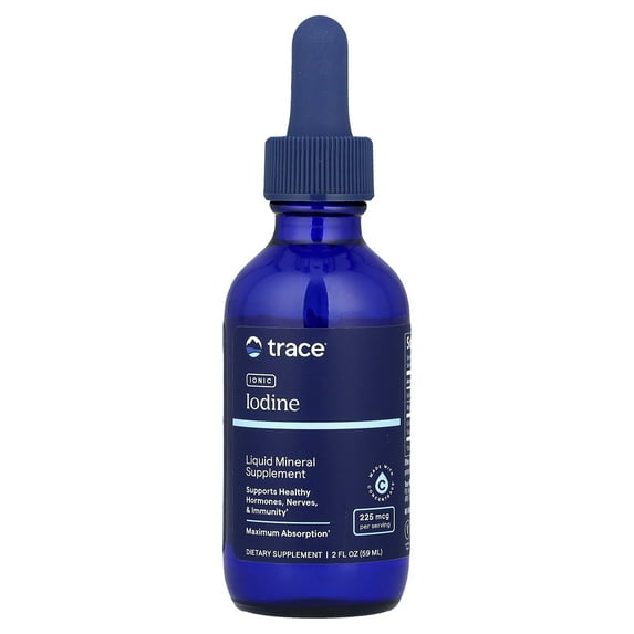Trace Minerals Ionic Iodine - Liquid Supplement for Nervous System, Hormonal Balance & Immune Support - 70+ Ionic Trace Minerals - Gluten-Free & Vegan - 2 fl oz (295 Servings)