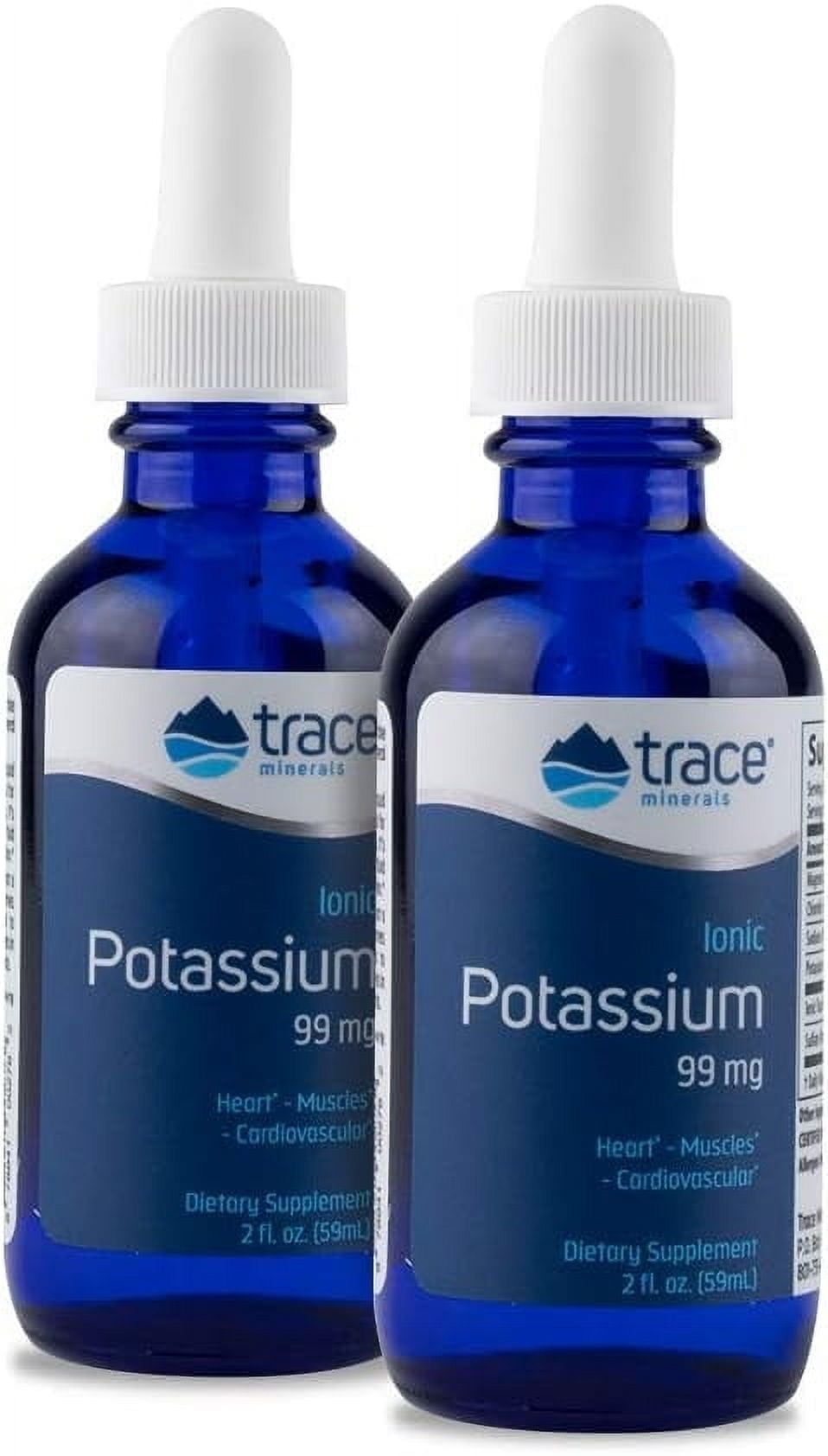 Trace Minerals | Liquid Ionic Potassium Dietary Supplement | 99 mg Potassium Powered by Concentrace Electrolytes | Supports Hydration, Energy, & Normal Brain Function | 2 fl oz (2 Pack), 66 Servings