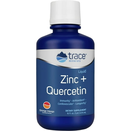 Trace Minerals | Liquid Zinc + Quercetin | 25 mg Zinc, 200 mg Quercetin | Supports Normal Immune System Function | Natural Orange Mango Flavor | 32 Servings, 16 fl oz