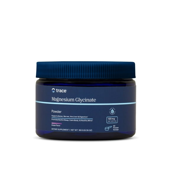 Trace Minerals Magnesium Glycinate Powder - Daily Magnesium Powder for Sleep Support - Calming Bedtime Drink - Natural & Gentle - Grape - 180g (60 Servings)