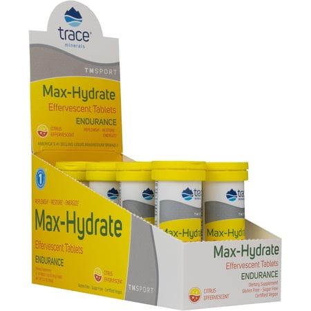 Trace Minerals | Max-Hydrate Endurance | Effervescent Tablets | Energy Support | Replenishes Electrolytes & Helps Avoid Muscle Cramps and Muscle Fatigue | Citrus Flavor | 8 X 10 Tabs