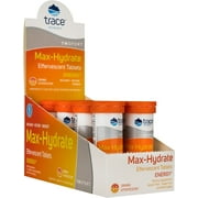 Trace Minerals Max-Hydrate Energy Electrolyte Tablets, Orange flavor, 8-Pack Tubes, Sodium , potassium , magnesium, calcium electrolytes , 50 mg caffeine from tea extract, Sugar free