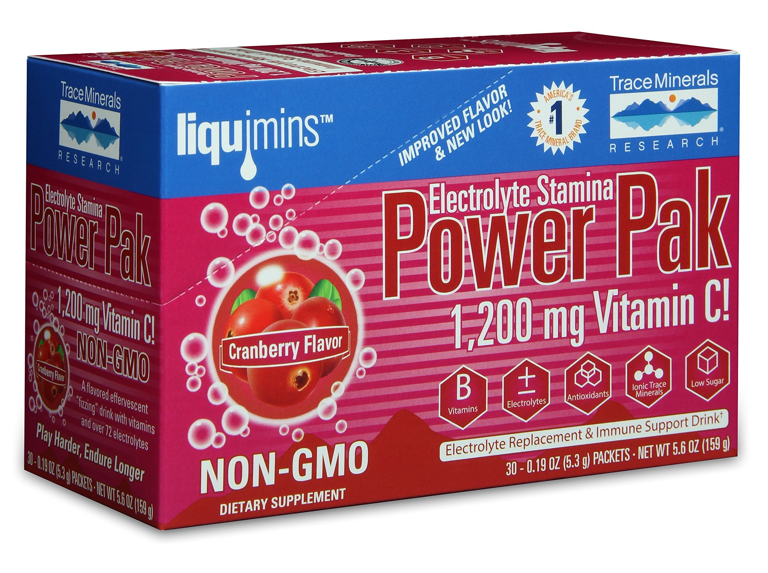 Trace Minerals Power Pak Electrolyte Powder Packets 1200 mg Vitamin