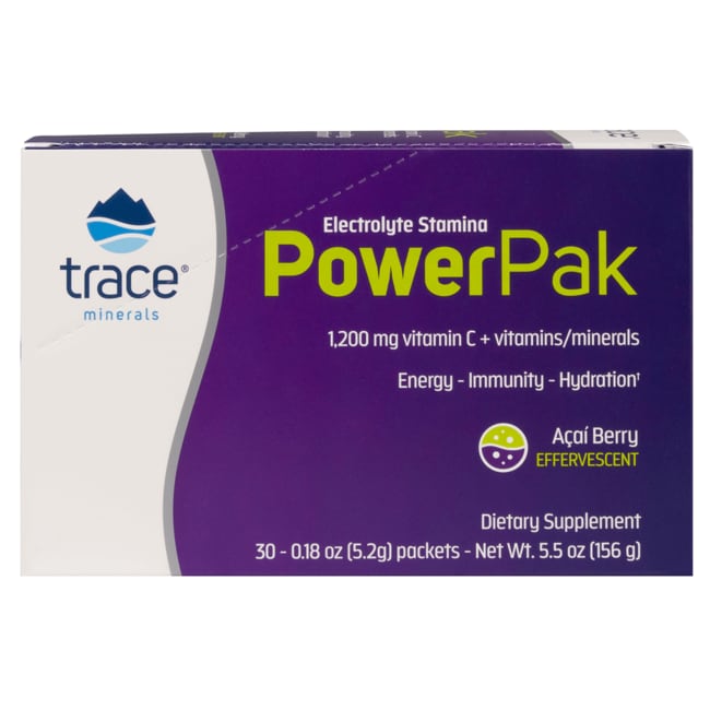 Trace Minerals | Power Pak Electrolyte Powder Packets | 1200mg Vit C | Acai Berry | 156g 30 Packets - image 1 of 2