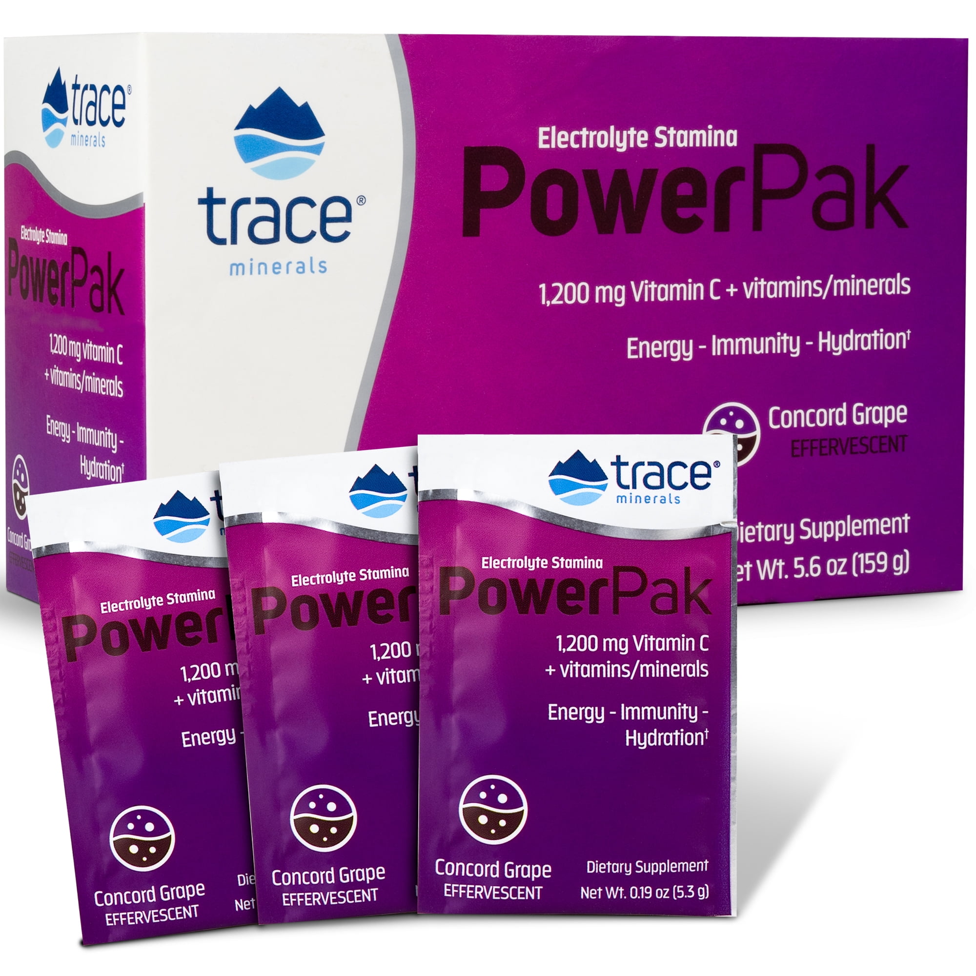 Trace Minerals Power Pak Electrolyte Powder Packets 1200mg Vit C