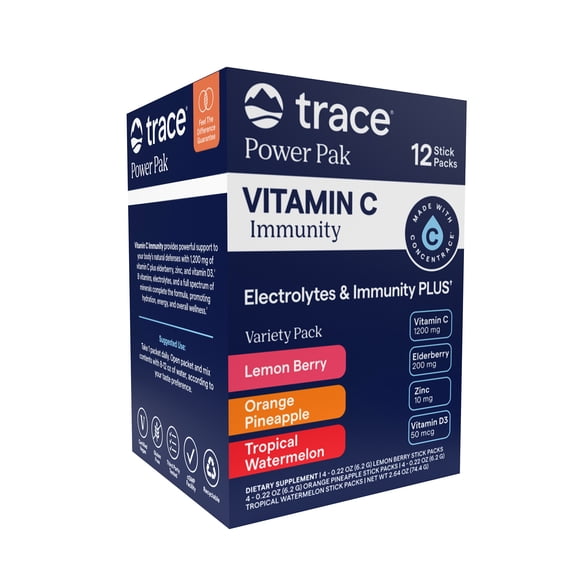 Trace Minerals Power Pak + Immunity Variety Pack, Lemon Berry & Grapefruit, 1,200 mg Vitamin C with Elderberry, Zinc & Vitamin D3