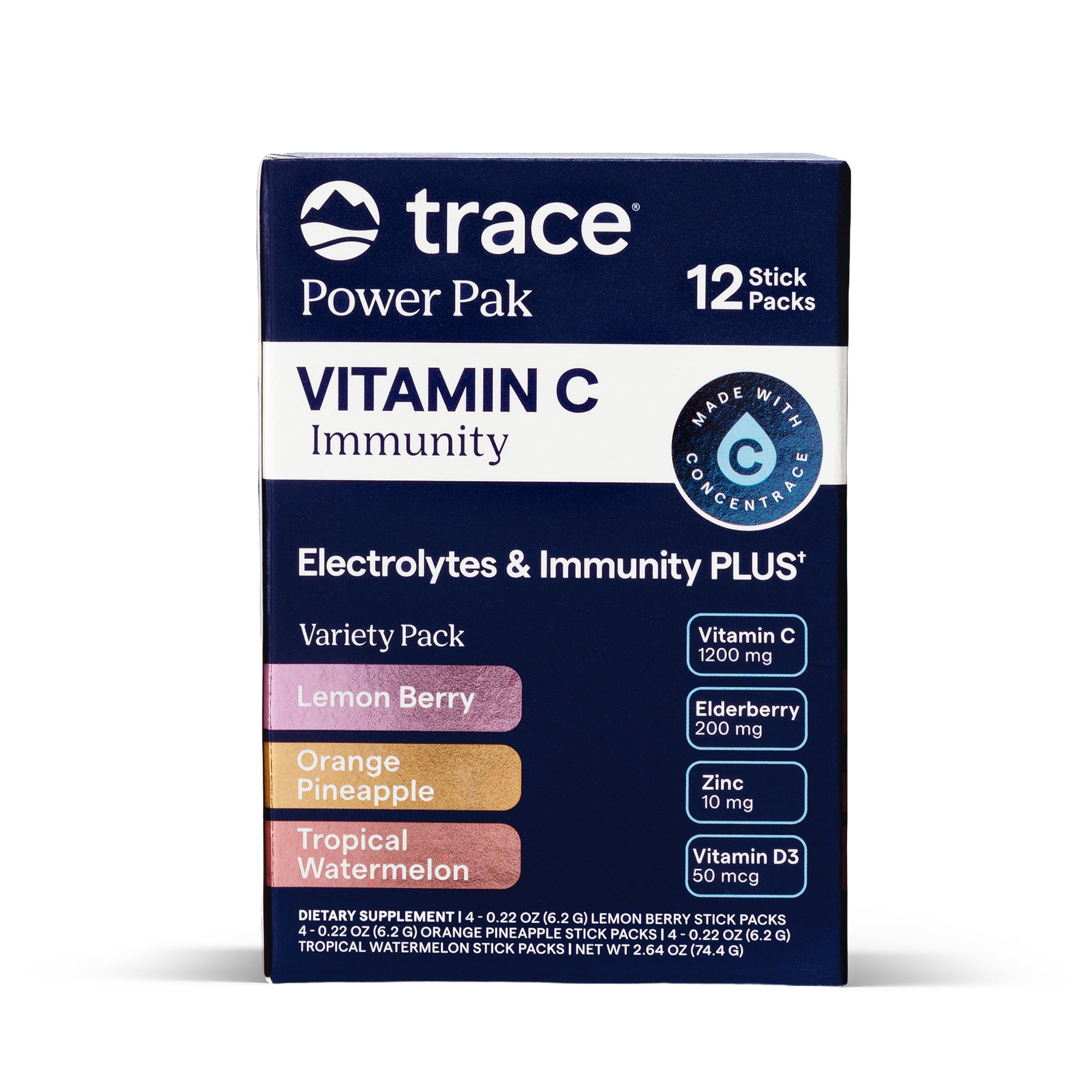 Trace Minerals Power Pak Immunity Multivitamin and Multimineral  Supplement, Lemon Berry, Tropical Watermelon & Orange Pineapple, 1200mg Per Serving