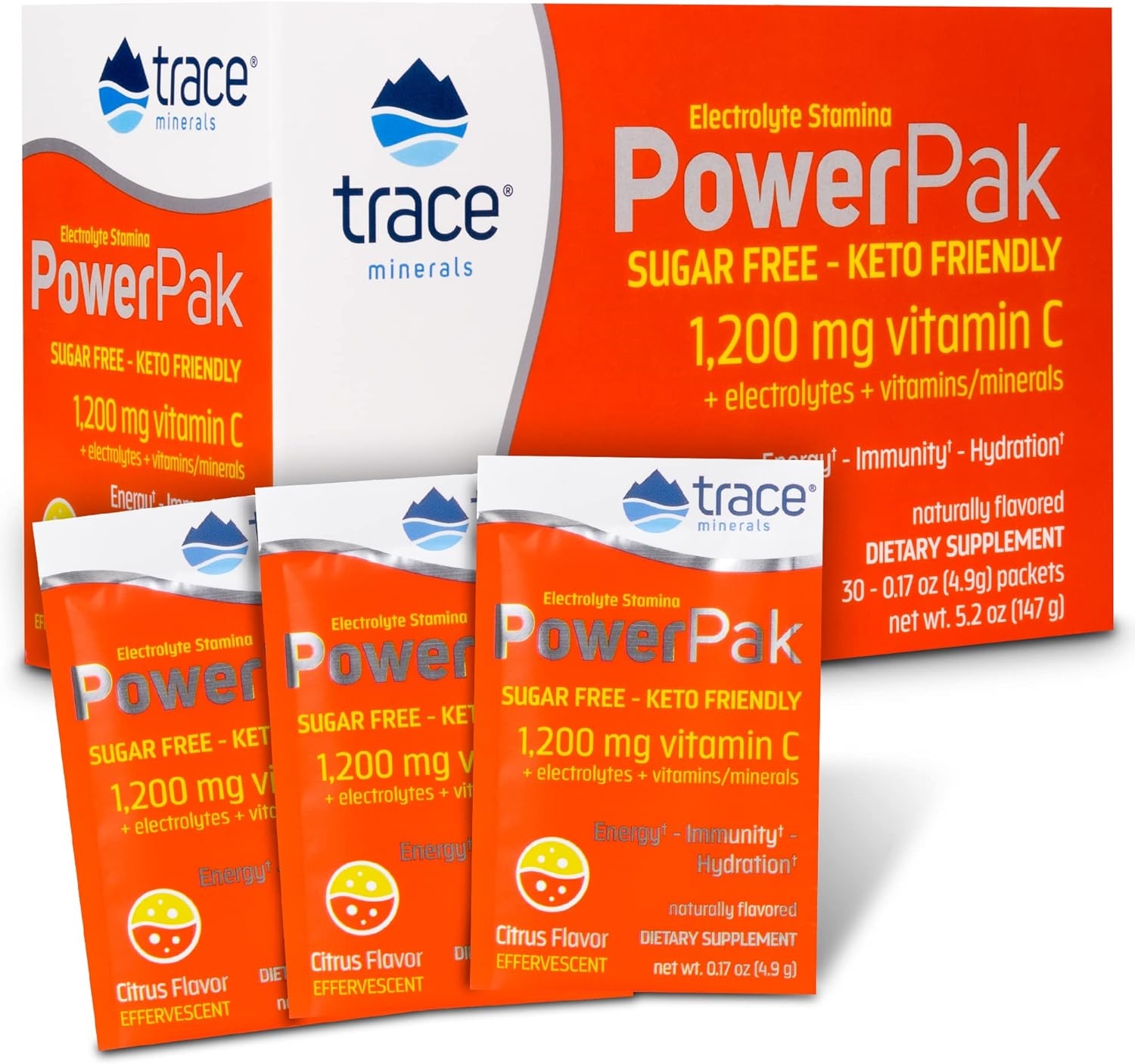 Trace Minerals Power Pak Sugar Free Electrolyte Powder Packets 1200