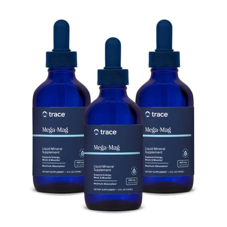 Trace Minerals Mega-Mag - Liquid Magnesium Supplement for Vitality & Energy Support - Muscle, Bone & Nerve Health - Natural Daily Drops - Non-GMO, Vegan & Gluten-Free - 4 fl oz (90 Servings, 3 Pack)