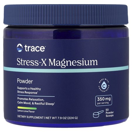 Trace Minerals Stress-X Magnesium - Magnesium Drink Mix for Stress Support - Muscle & Sleep Support Formula - Highly-Absorbable Powder - Lemon Lime - 7.9 oz (50 Servings)
