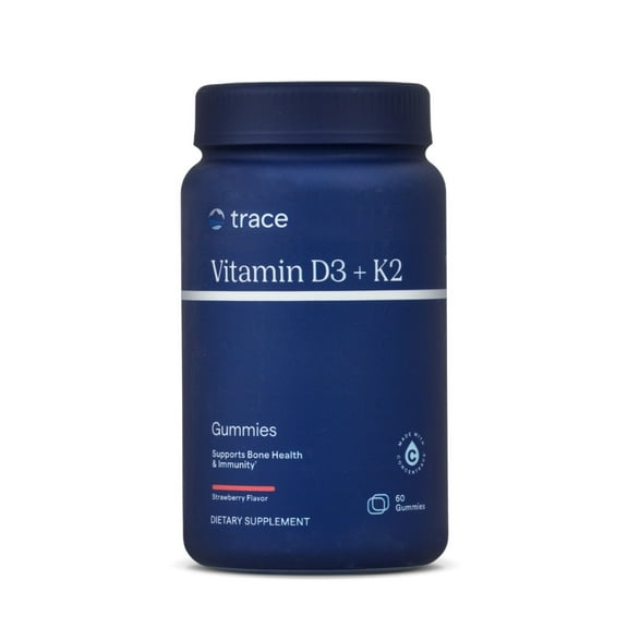 Trace Minerals Vitamin D3 + K2 Gummies - Bioavailable Vitamin Blend for Bone, Heart & Immune System Support - High-Potency - Plant-Based - Gluten-Free & Vegan - Strawberry - 60 Servings
