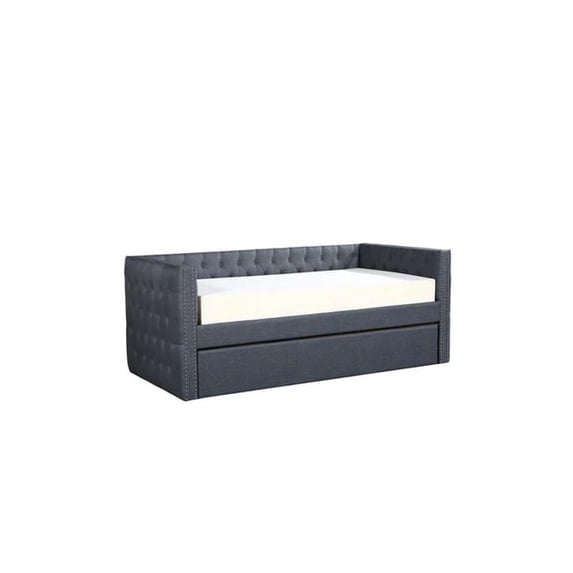 Trace Trundle Fabric Upholstery Chesterfield Nailhead Trim Daybed, Gray