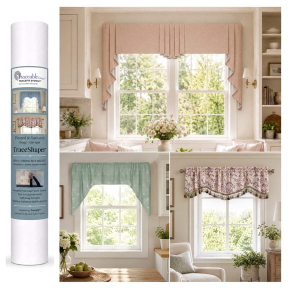 Traceable Designer Pleated & Gathered Swag Valance, Reusable Kit, No-Sewing