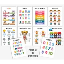 Traceease 10 Educational Posters for Classroom Decor & Kindergarten Homeschool Supplies Baby, Laminated Preschool Learning Chart Materials - Alphabet, Days Of The Week, Feelings, Part of Body, Seasons