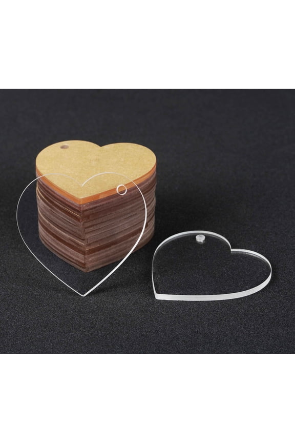 2" inches Heart Shape With Hole Clear Acrylic Ornament Blank Transparent Keychain Pendantsfor DIY Crafts Projects - Pack of 25, 3mm Thickness - BH