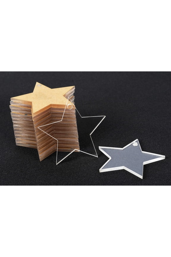 2" inches Star Shape With Hole Clear Acrylic Ornament Blank Transparent Keychain Pendantsfor DIY Crafts Projects - Pack of 25, 3mm Thickness - FG