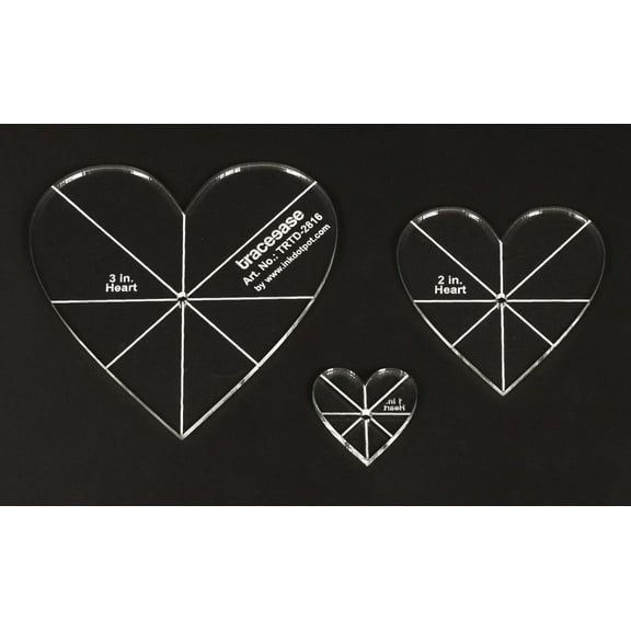 Traceease 3 Pcs Heart Shaped Quilt/ Applique Template 1"/2"/3" inches DIY Sewing Quilt Patchwork Templates for Quilting-- 1/8" Thick Template