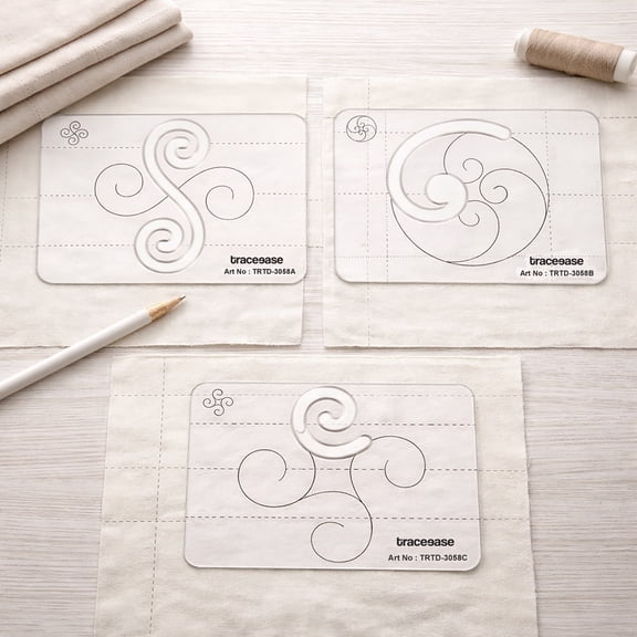 Traceease 3Pcs Free Motion Quilting Templates, Clear Acrylic 4mm Thick Free Motion Quilting Stencils with Printed Alignment Guides For Swirl Quilting, DIY Quilt Designs, Motif Tracer
