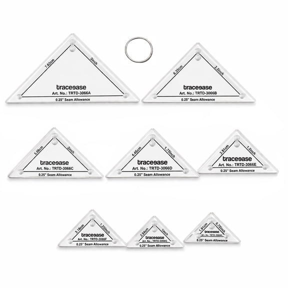 Traceease 4mm Thick Right Angle Triangle Transparent Quilting Templates Set, 8Pcs Acrylic Patchwork Sewing Ruler in 0.75 to 3 Inch ideal for Easy Placement, Precision Cutting, Fabric Block Cutting