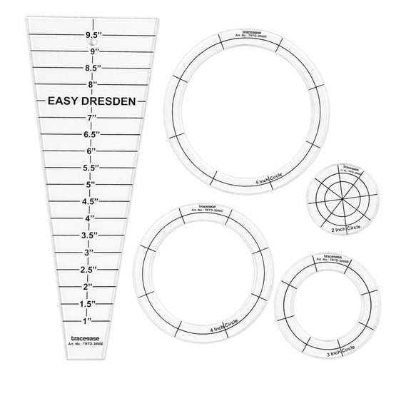 Traceease 5 Pcs Clear 4mm Acrylic Quilting Template Ruler Set, 10 Inch Dresden Plate Template with 4 Round Quilting Templates for Patchwork, Blanket Making, Sewing, Clothing Craft and DIY