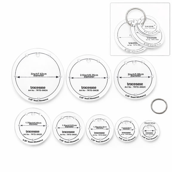 Traceease 8 Pcs Transparent Circle Quilting & Sewing Templates, 4 mm Acrylic Patchwork Sewing Ruler in 0.75 to 3 Inch Sizes ideal for Easy Placement , Precision Cutting, Fabric Block Cutting, EPP