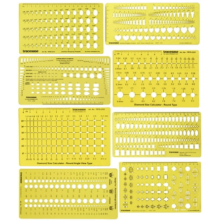 Traceease 8 Pieces Lot Jewelry Designing Template Drafting Tools For Stone Size & Weight Calculator, Mix-Pattern Jewellery Stencil