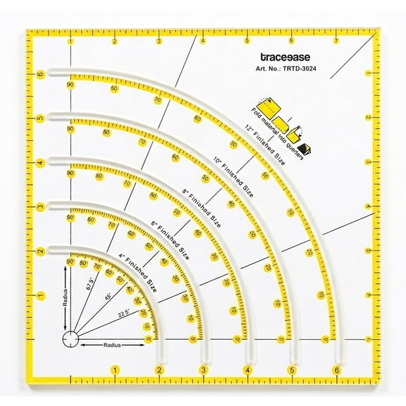 Traceease 8x8 Inch Acrylic Quilting Template Arc & Fan Patchwork Ruler with Multi-Size Curves, Angle Markings & High-Visibility Grid Cutting & Free Motion Quilting Guide for Sewing & Craft Project