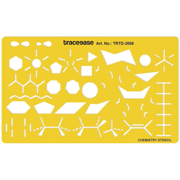 Traceease Chemistry Structure Drafting Stencil with Molecular Geometry Shapes, Bond Angle Templates, Reaction Path Symbols and Diagram Elements for Chemical Formula Drawing and Illustration