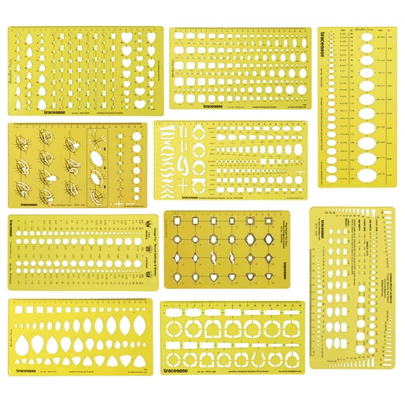 Traceease Gemstone Template Multi-Purpose Designing Template Mix-Pattern Jewellery Stencil Drawing Scale Pack Of 10