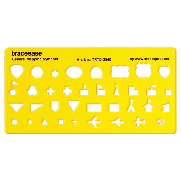 Traceease General Mapping Symbols Template, Drawing Shapes & Symbols Plastic Ruler, Printed Stencil Scale for Schools/ Colleges/ Institutions, 15.2 cmx 17.6 cm