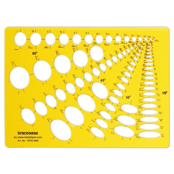 Traceease Geometric Combination Ellipse Master Template, 15 Degree, 30 Degree, 45 Degree and 60 Degree Projections Plastic Ruler for Students, 29.2 cmx 21.5 cm
