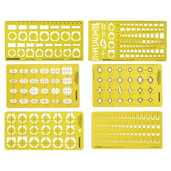 Traceease Jewelry Designing Template Drafting Tools Gemstone MultiSize Jewellery Stencil- Pack of 6 Pcs