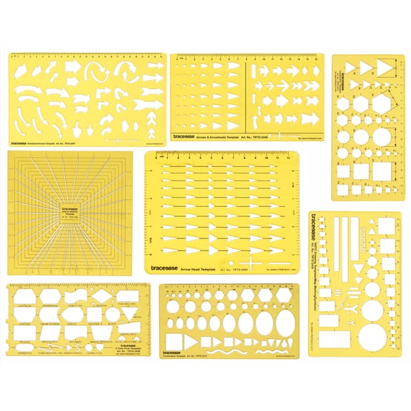 Traceease Multi Pattern Arrow Stencil All Purpose Technical Template Flow Chart Progress Stencil Professional Graphic Symbols Ruler Drafting Tools Set Of 8