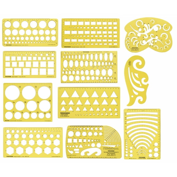 Traceease Pack of 11 Pieces Geometric Drafting Multi-Shapes Template Geometry Drawing Stencil- Designing Template Measuring Ruler