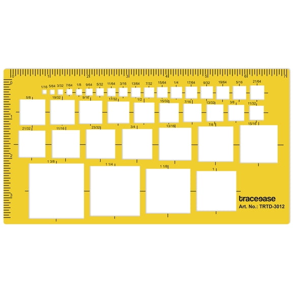 Traceease Square Geometry Drafting Stencil with Progressive Size Square Cutouts, Fractional Measurement Guides, Precision Layout Template for Technical Drawing, Math Diagrams and Drafting Work