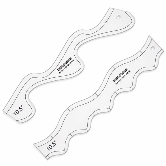 Traceease Wave Quilting Template Set 2 Pc Acrylic Free Motion Quilting Rulers (10.5) 4mm Thick Clear Sewing Templates for Machine Quilting, Patchwork & Fabric Cutting
