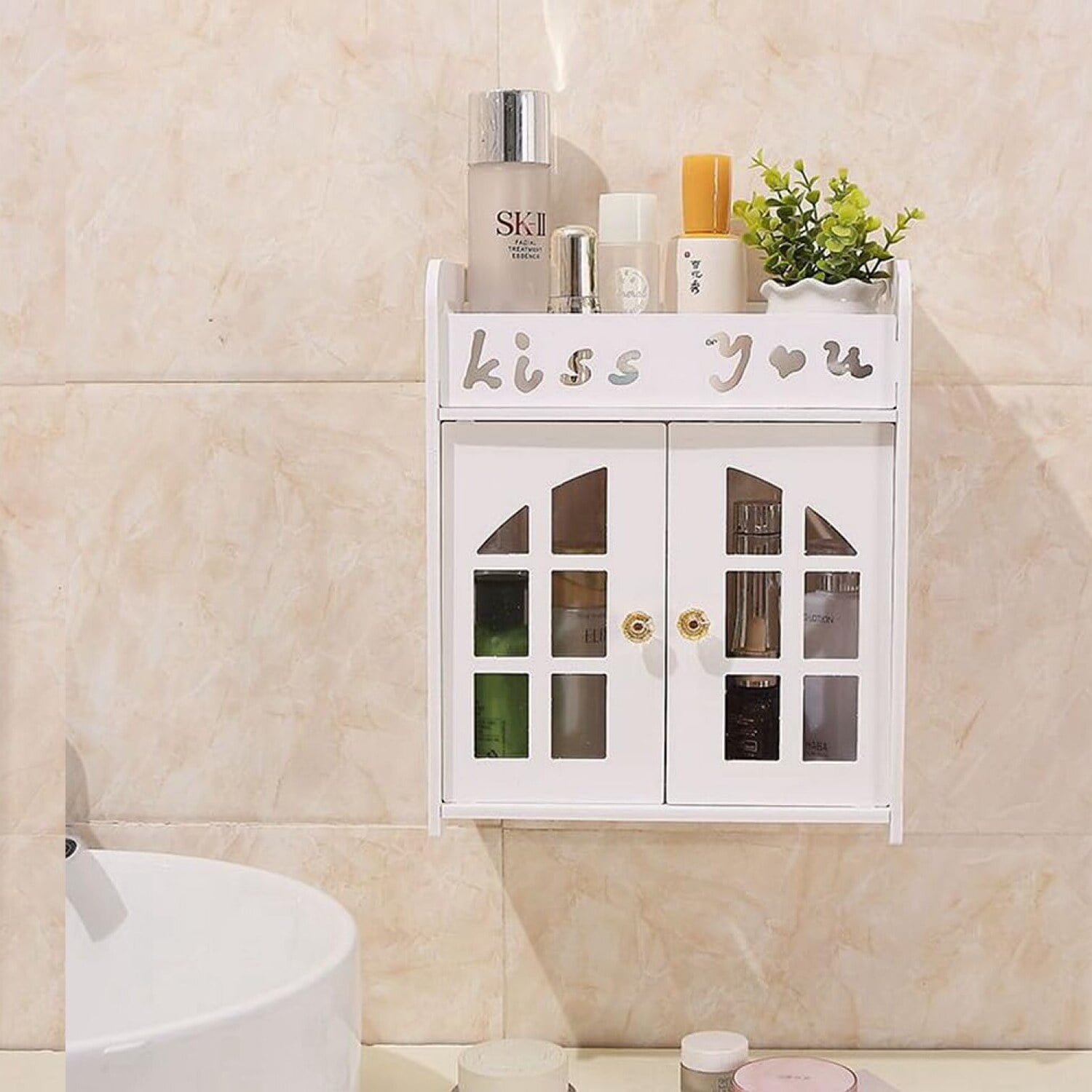 Traceless White Bathroom Wall Organizer: Sleek Storage Rack with Door ...