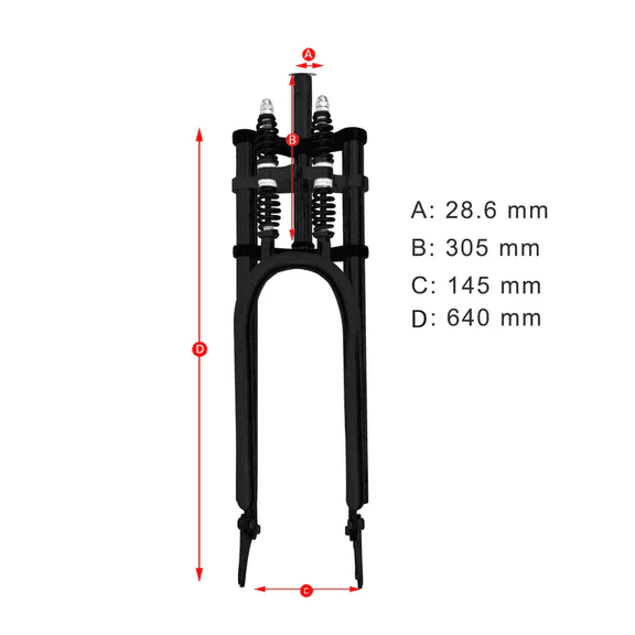 Tracer 1-1/8" Threadless Dual Spring Fork,Black,For 26''-29'' x 3.0,4.0 Fat Tire,Over and Under Bike Fork,28.6mm,Disc Brake