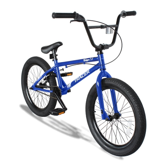 Tracer Edge 7.0 20" Freestyle Professional BMX Bike, Hi-ten Steel Frame, 2.3" Tire, U type Brake, for Men Adult Beginner, Blue