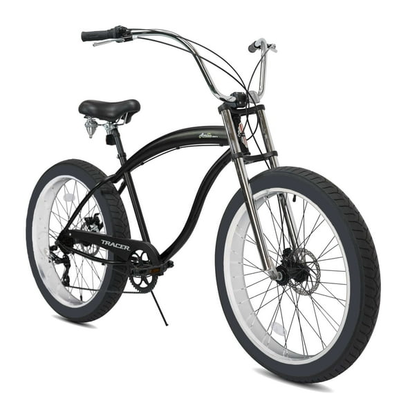 Tracer Avalon GT7 29" Men's Matte Black Beach Cruiser Bike, 7-Speed Disc Brake, Hi-Ten Steel Frame, Hi-Rise Handlebar for Adults